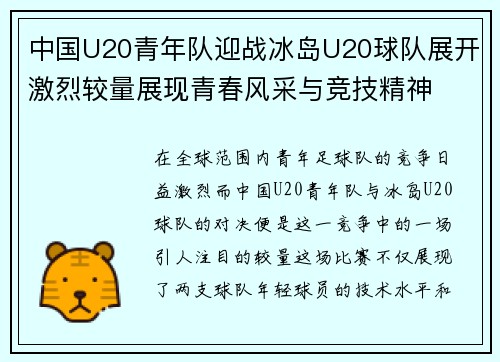 中国U20青年队迎战冰岛U20球队展开激烈较量展现青春风采与竞技精神