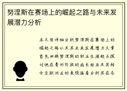 努涅斯在赛场上的崛起之路与未来发展潜力分析